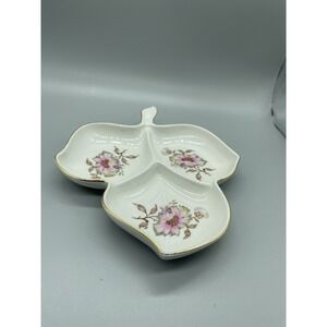Mitterteich Bavaria leaf shaped Pink flower‎ floral dish Candy Trinket Vintage